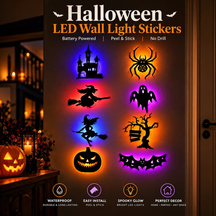 The Halloween LED wall stickers glowing in their different colors